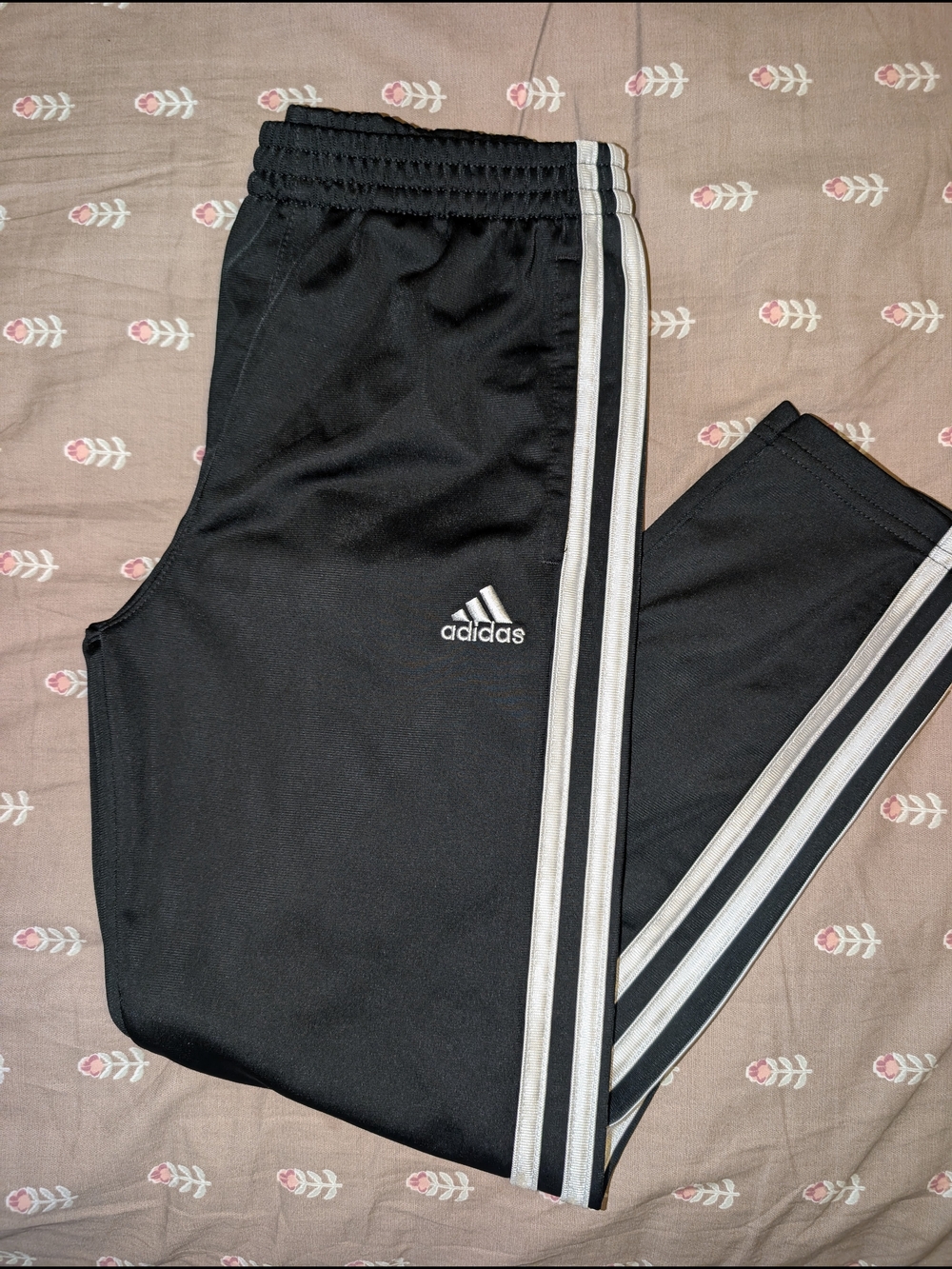 adidas Kids Black Joggers with White Side Stripes